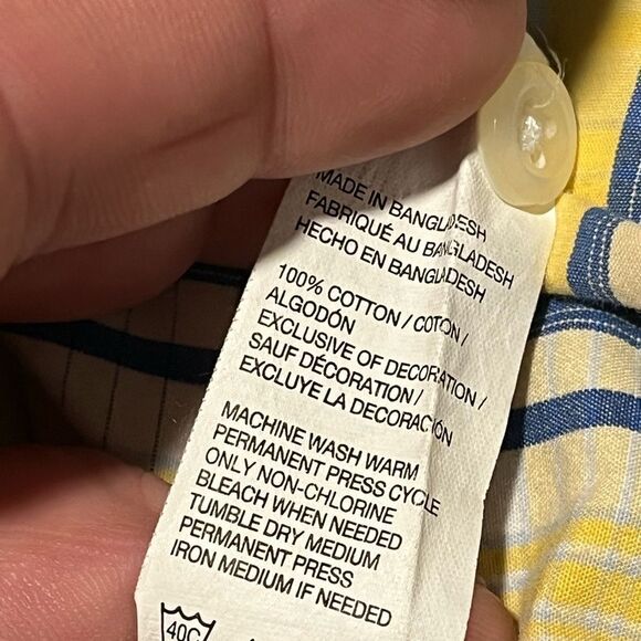 IZOD Mens Yellow and Blue Plaid Short Sleeve Button Down Shirt, Size Small - Picture 6 of 8